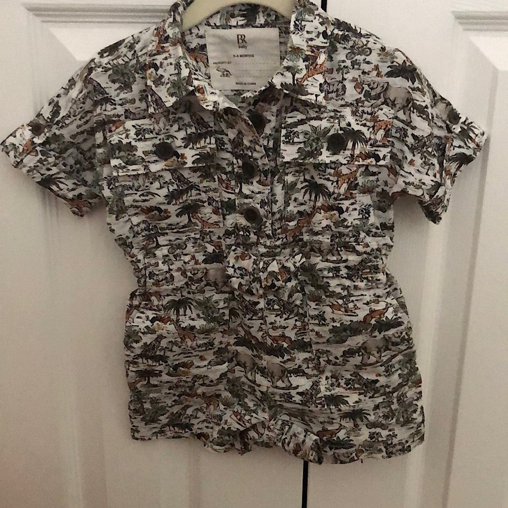 NWT Banana Republic Linen Romper in Safari Zoo print 3-6 months